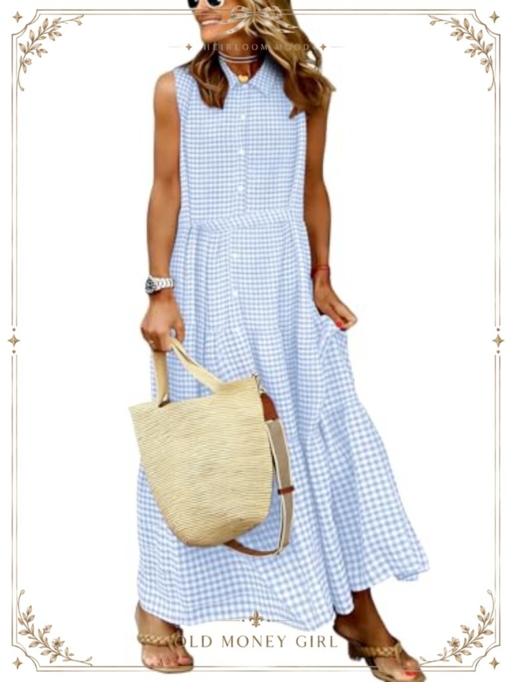 Women's Cotton Gingham Maxi Shirt Dress Sleeveless Button Down Belted Tiered